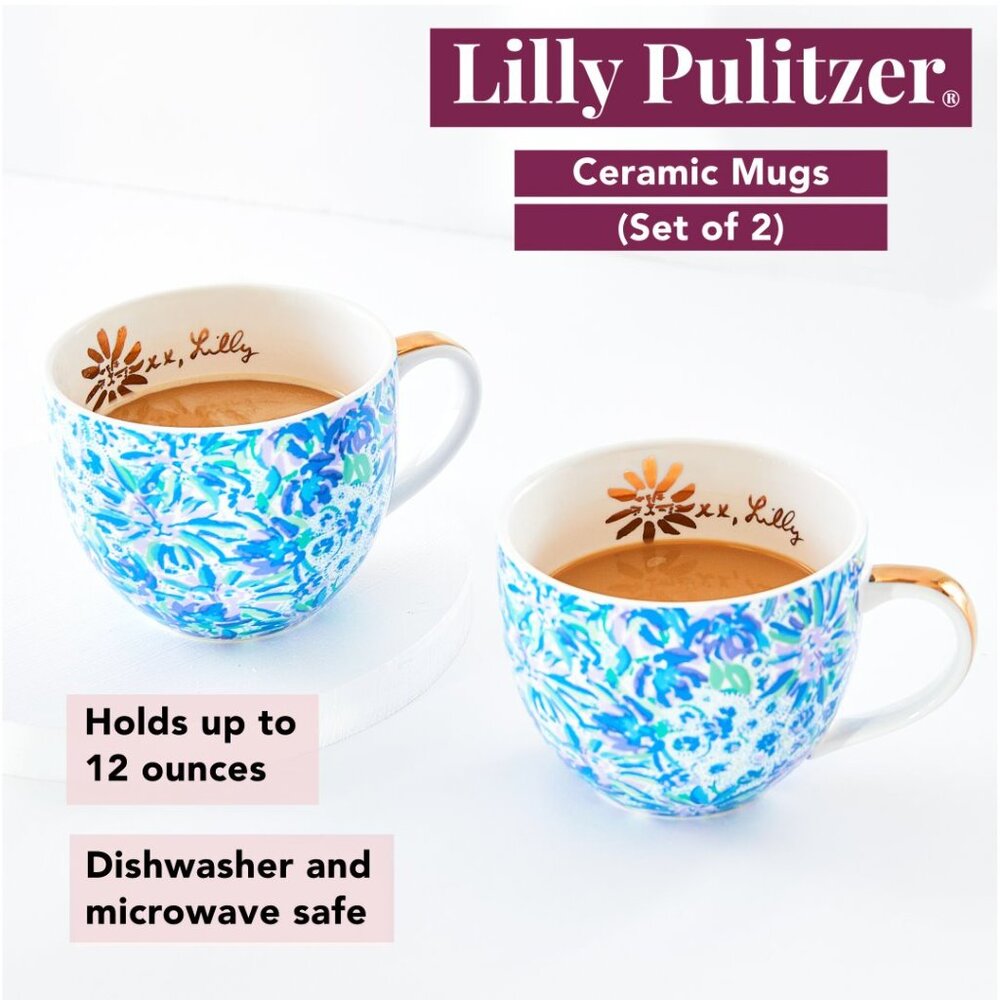 LILLY PULITZER Teal Blue & Green Ceramic Mug Set (2 Piece) SO PRETTY & NEW! - Picture 6 of 7